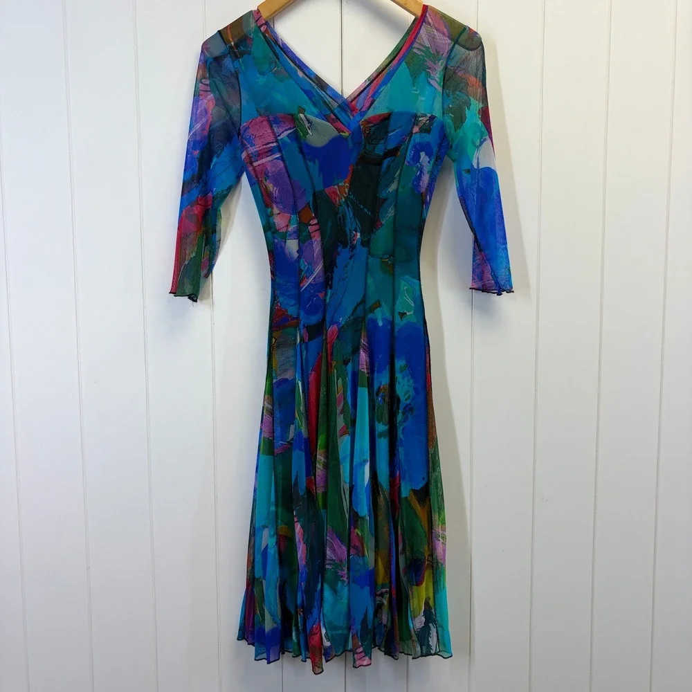 Elana Kattan Y2K Art Deco Mesh Midi Dress Women Size S Dopamine Cocktail Chic